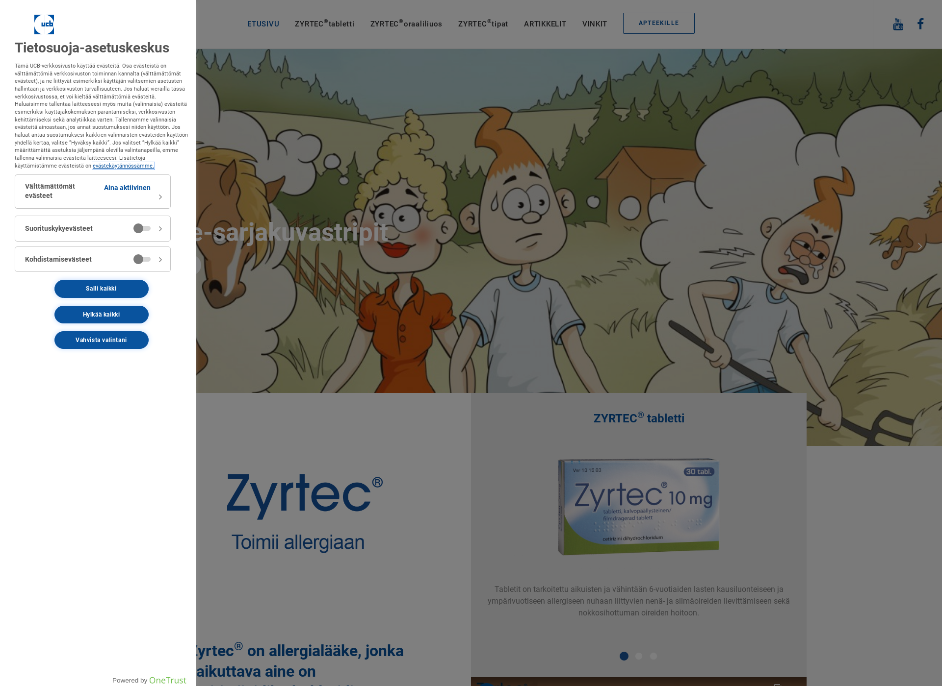 Skärmdump för zyrtec.fi